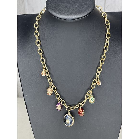 ERWIN PEARL Necklace Faberge Egg Charms Gold Chain Unique Vintage - Picture 1 of 4